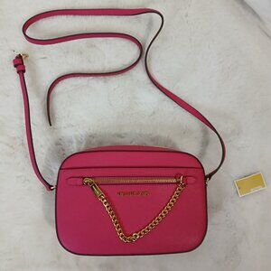NWT MICHAEL MICHAEL KORS Pink Jet Set Leather Crossbody Bag With Gold To…